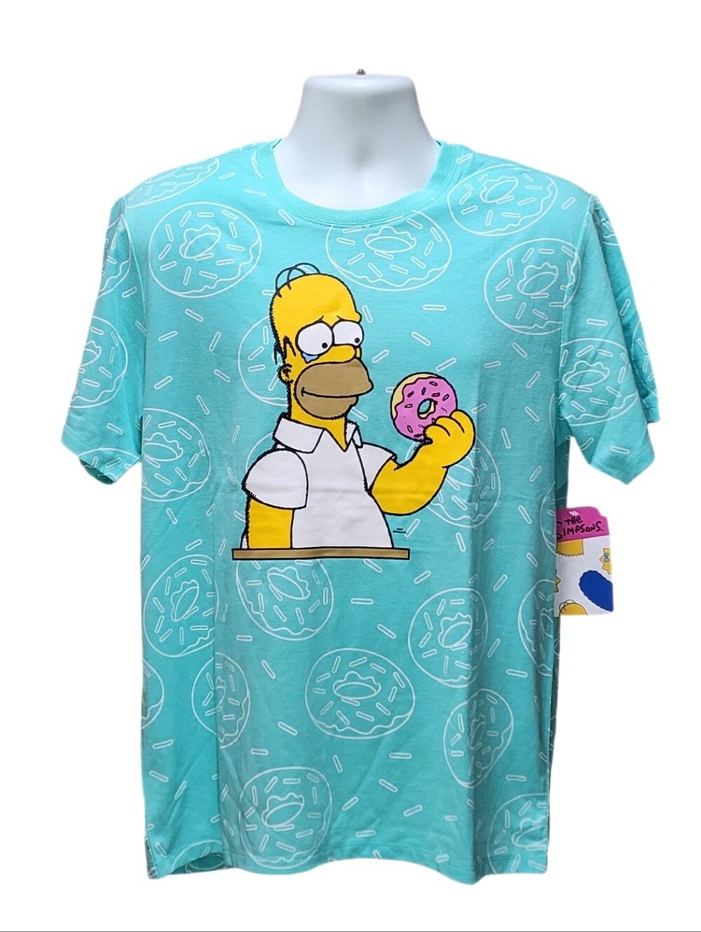 The Simpsons Homer Sompsons Pink Frosted Donut Sprinkle Men's T-Shirt Blue M